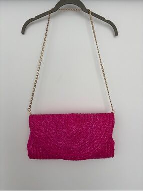 Woven Fuchsia Chain-Strap Clutch
